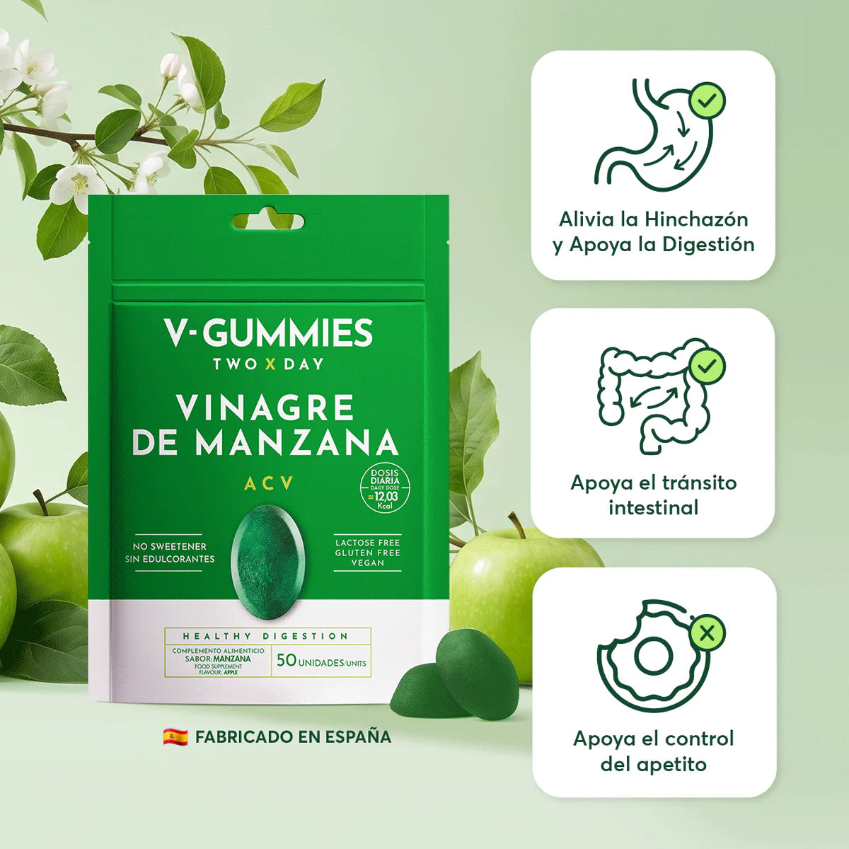 Líbrate De La Hinchazón, Los Antojos Y Sana Tu Intestino Con V-Gummies Vinagre de Manzana